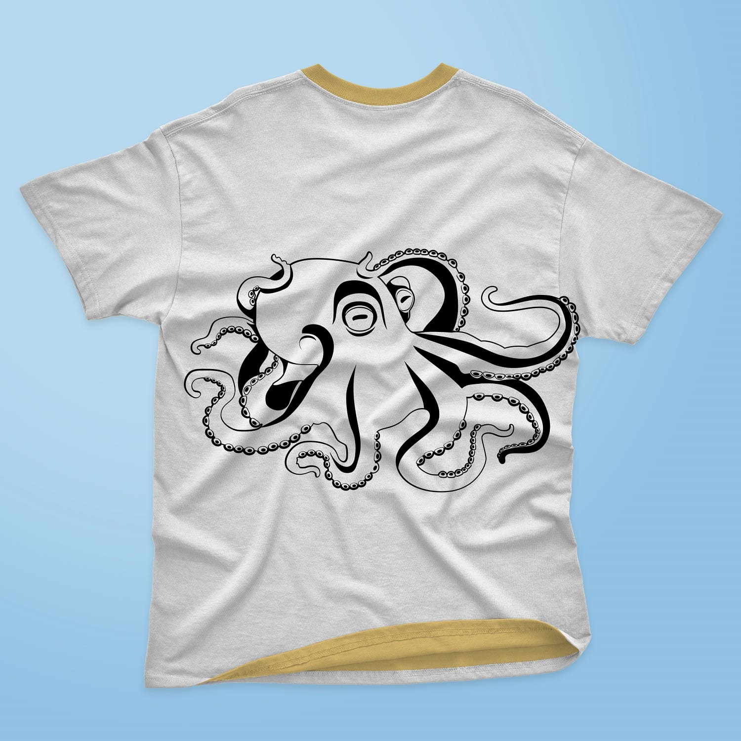 White T-shirt with a picture of a thick transparent octopus.