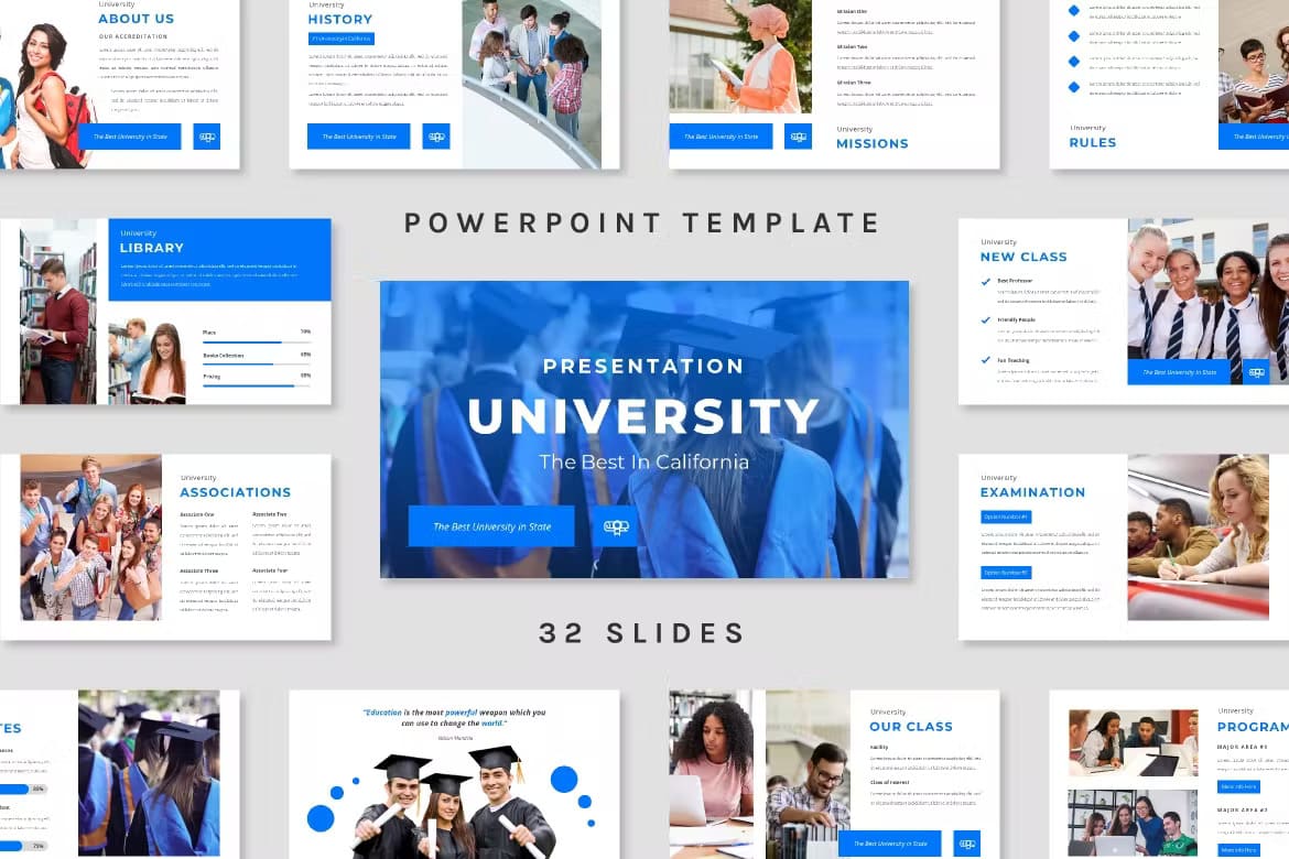 University PowerPoint Template Version 2, 32 slides in light colors.