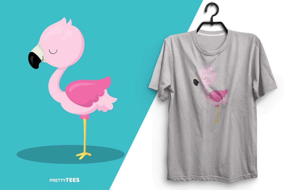 Gray flamingo T-shirt, flamingo design sublimation t-shirt, picture with turquoise and white background.