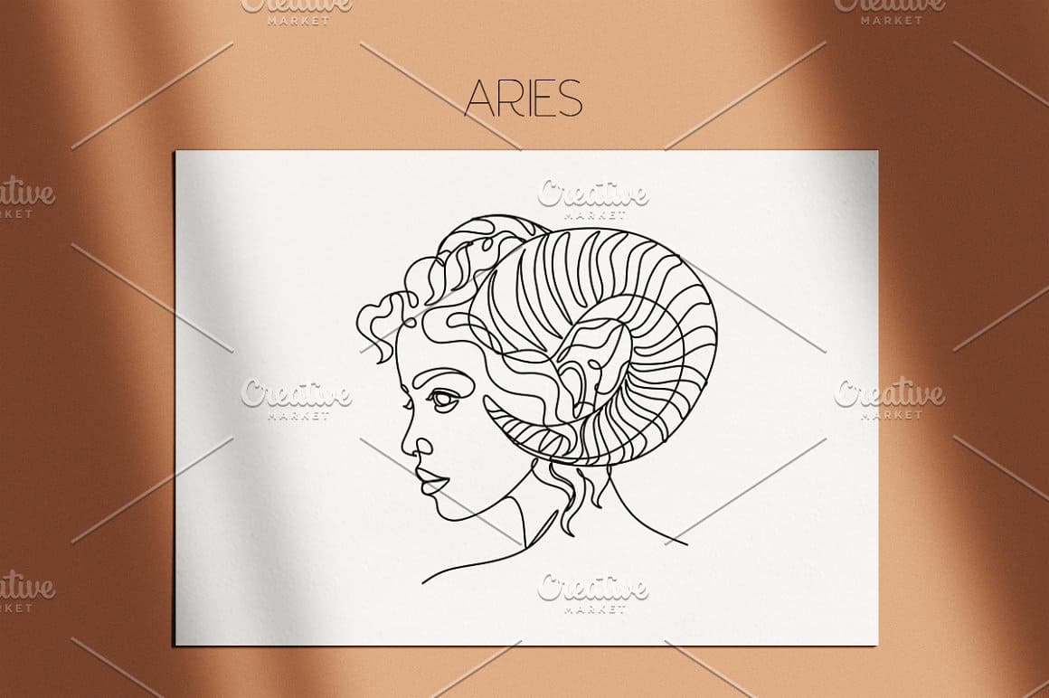 Aries drawing on a white sheet, zodiac horoscope.