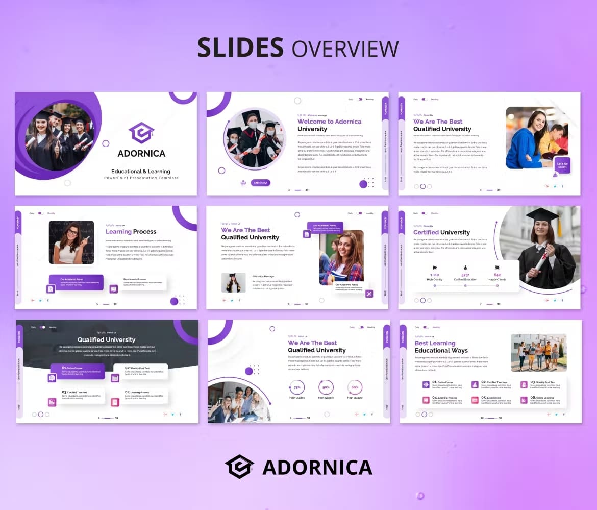 9 Slides Adornica: Education & Learning, Welcome to Adonica University, We are the Best Qualified University.