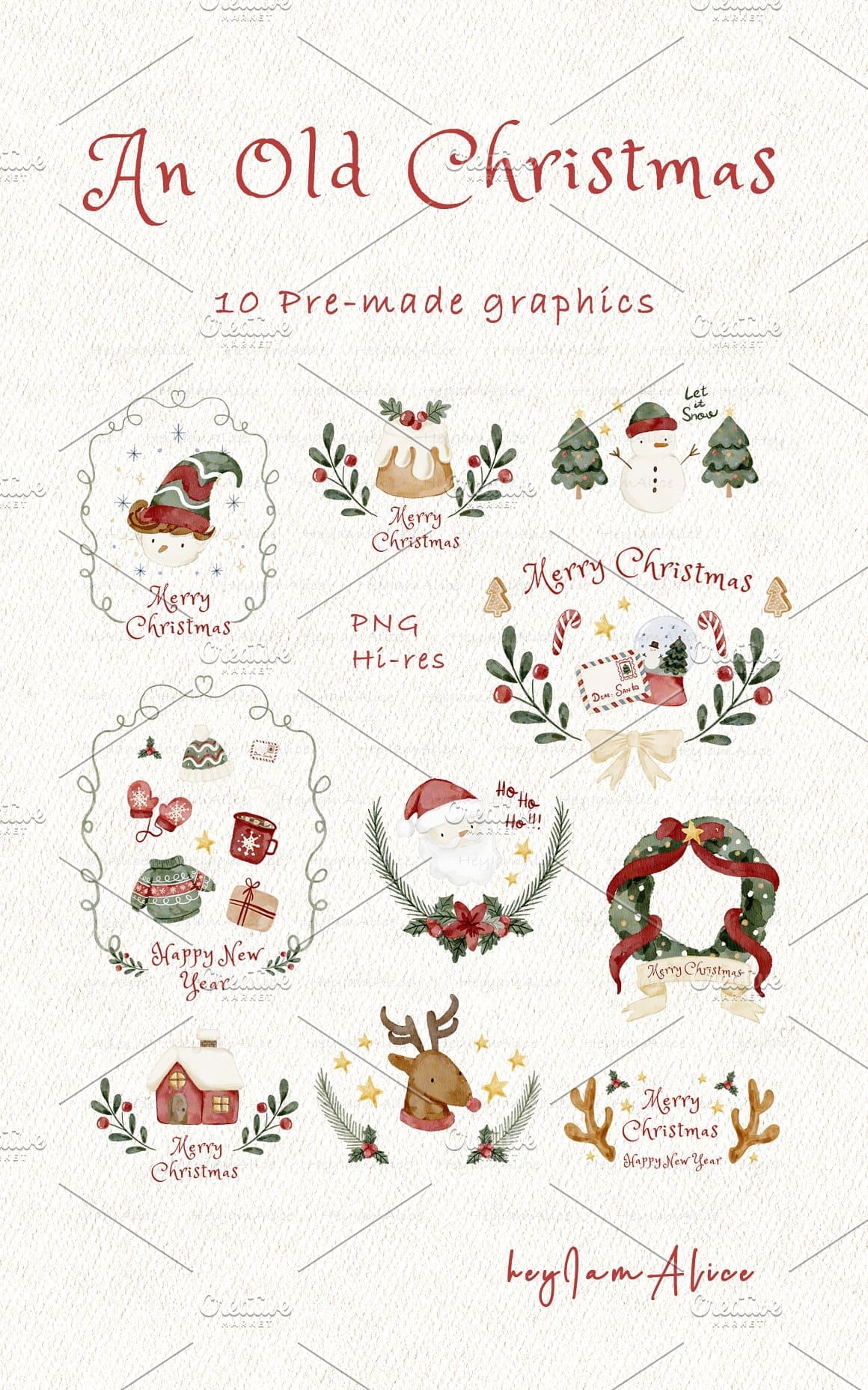 Inscription: An Old Christmas, 10 Pre-made graphics.