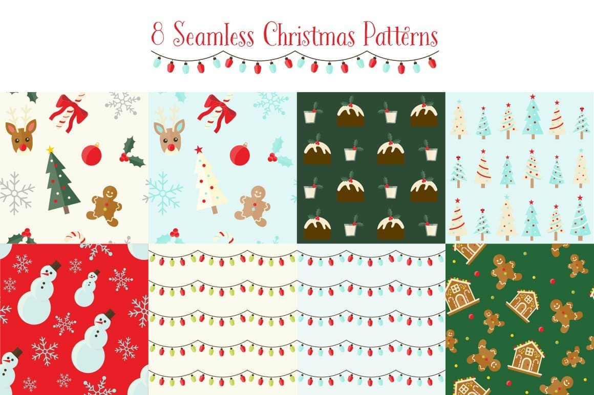 Title on picture: "8 Seamless Christmas Patterns".