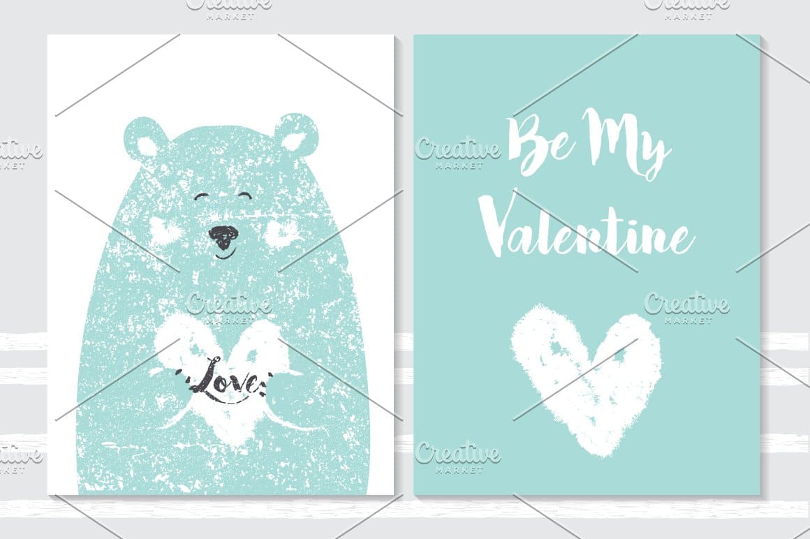 Two rectangular turquoise pictures in a row "Be My Valentine".