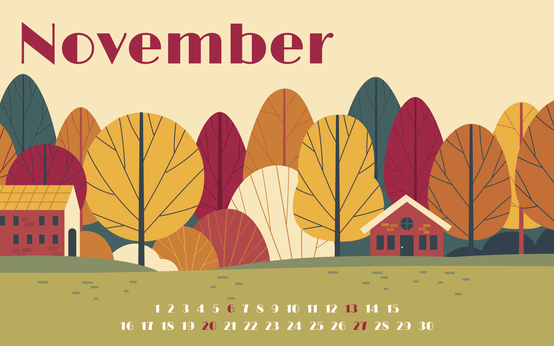Free calendar for November, picture size 1920x1200.