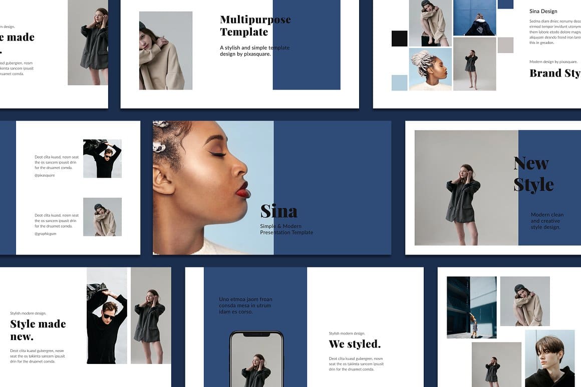 9 Slides Sina: Multipurpose Template, New Style, Brand Style.