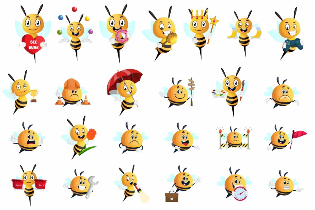 100 Huge Bee Character Collection Illustration – MasterBundles