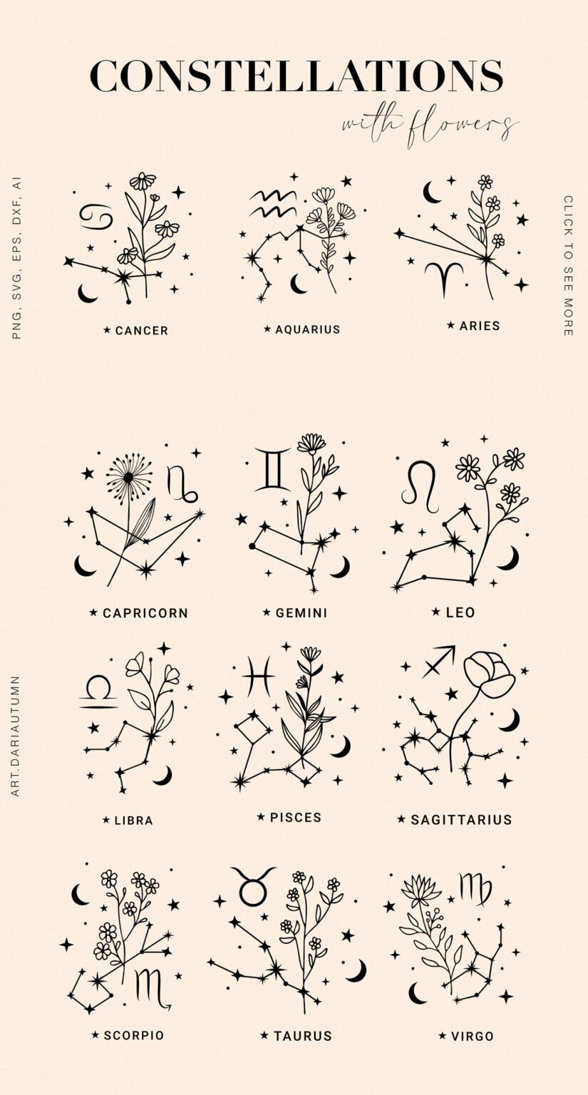 Zodiac Constellations With Flowers – MasterBundles