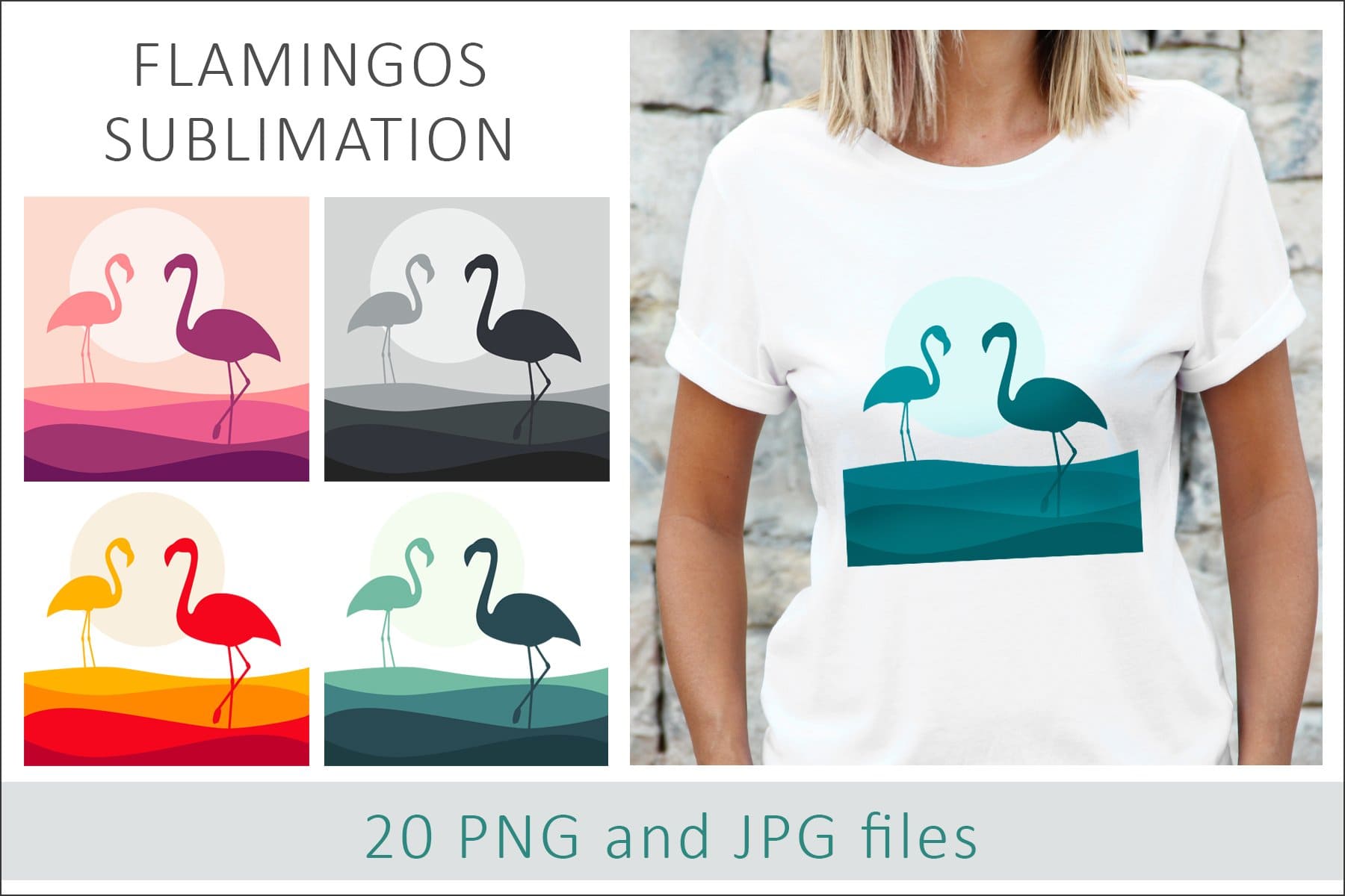 Flamingos Sublimation Designs PNG.