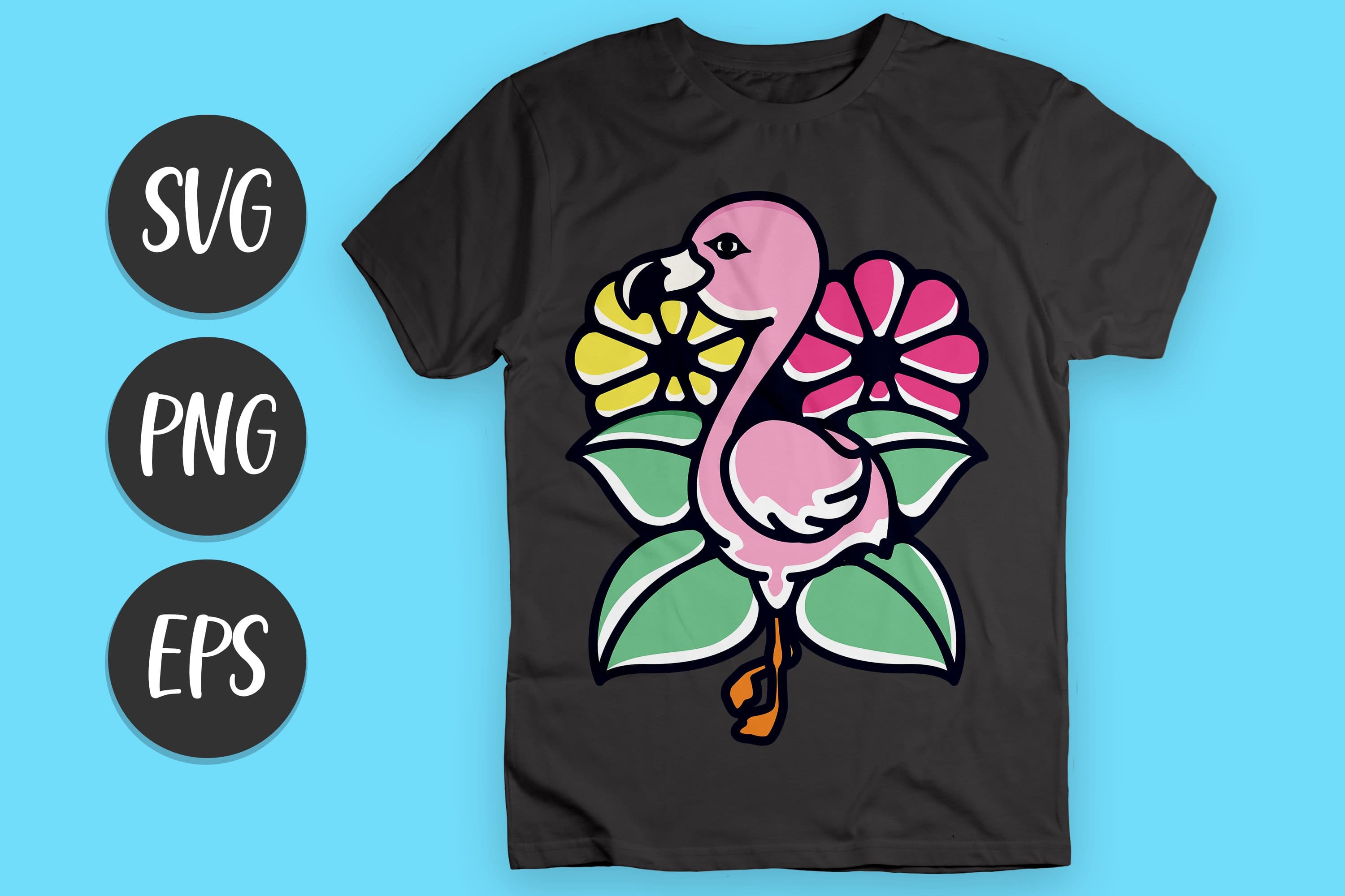 Flamingo Illustration T-shirt Design -SVG, PNG, EPS.