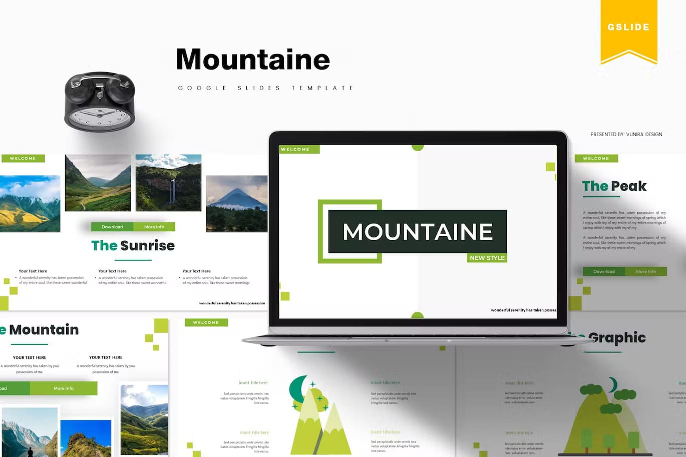The sunrise on the mountaine google slides template.
