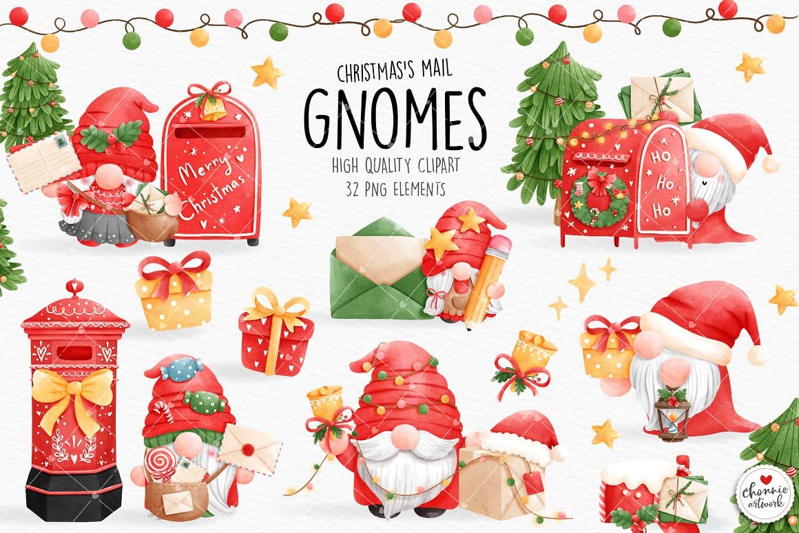 High quality clipart of Christmas's mail gnomes.