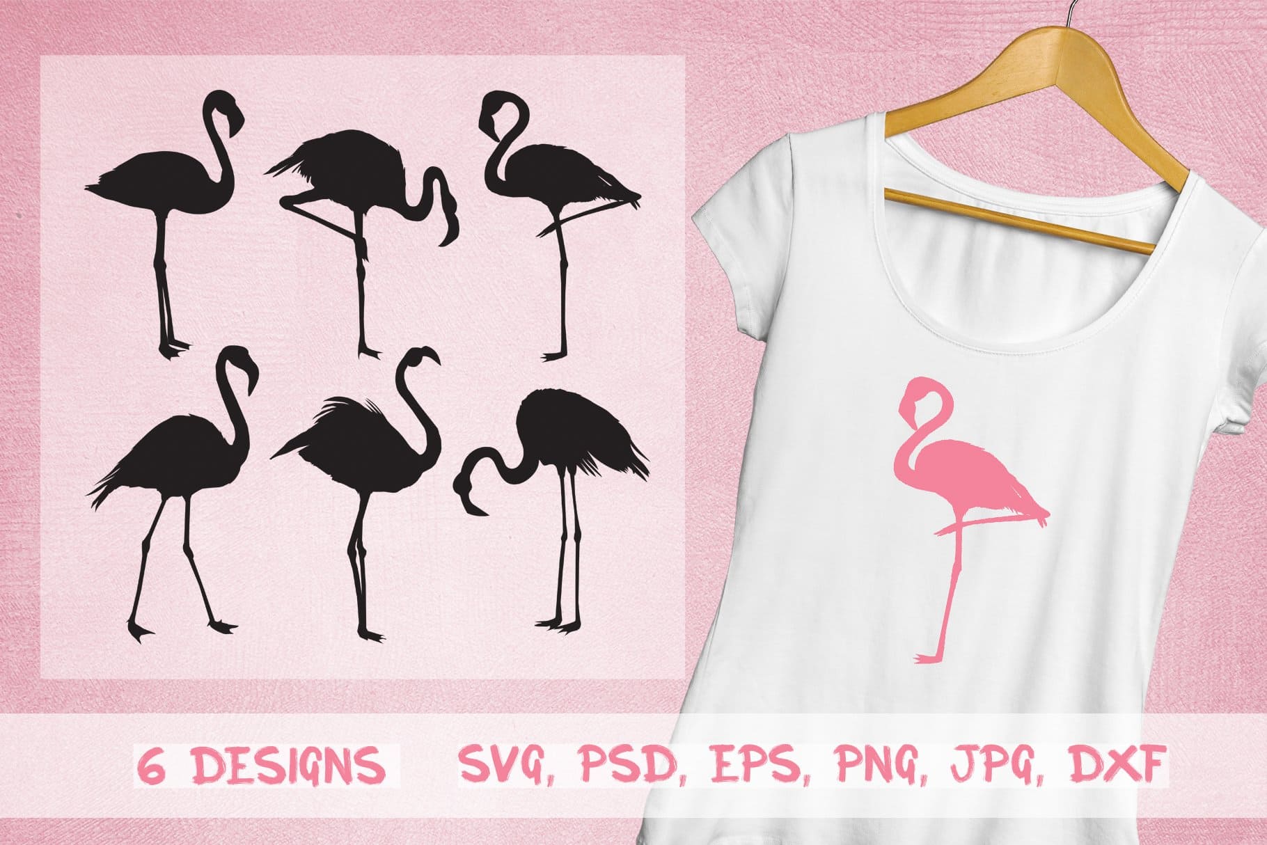 Flamingo Silhouette. EPS, JPEG, PNG, PSD, SVG, DXF.