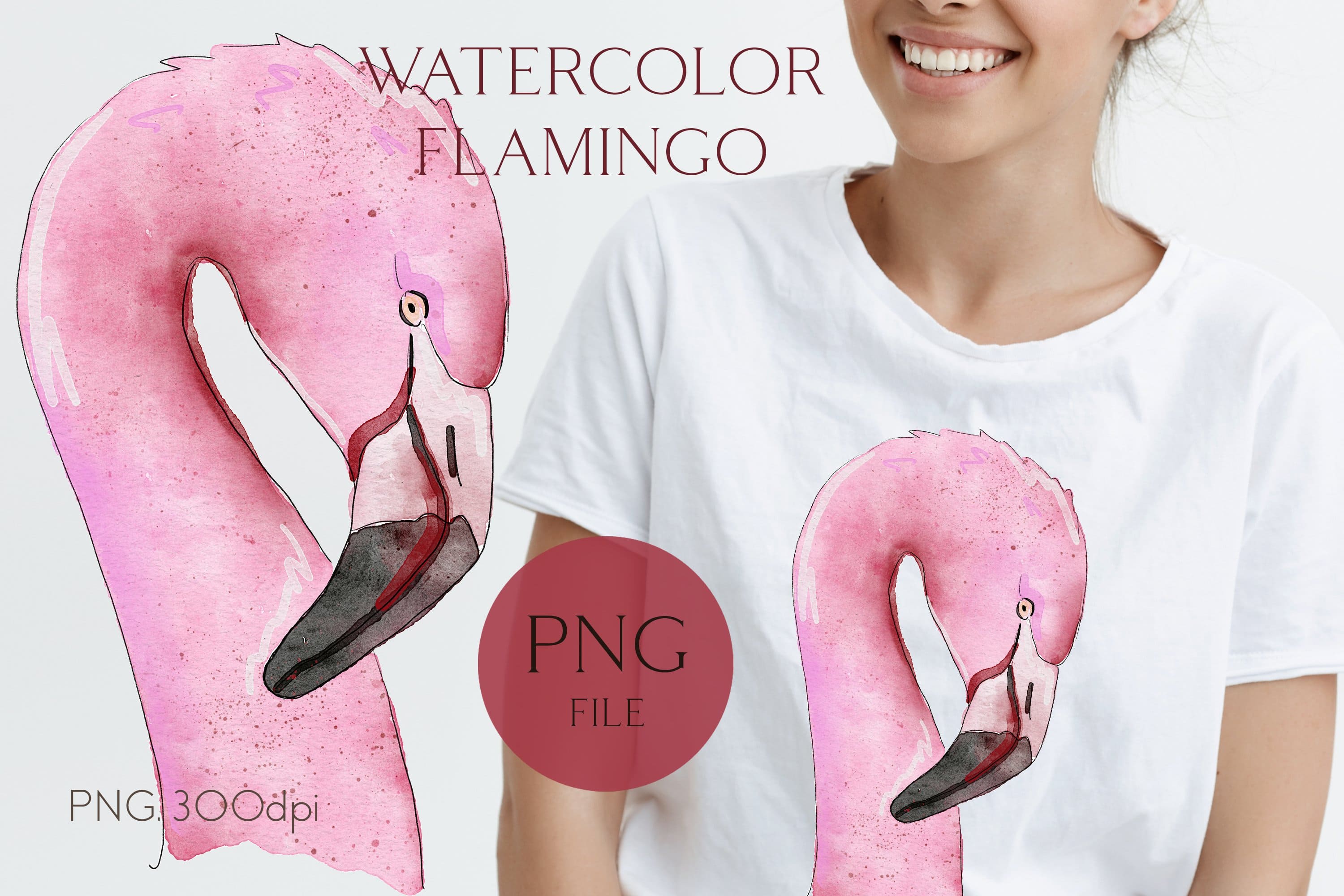 Watercolor Flamingo Sublimation PNG T-shirt Design.