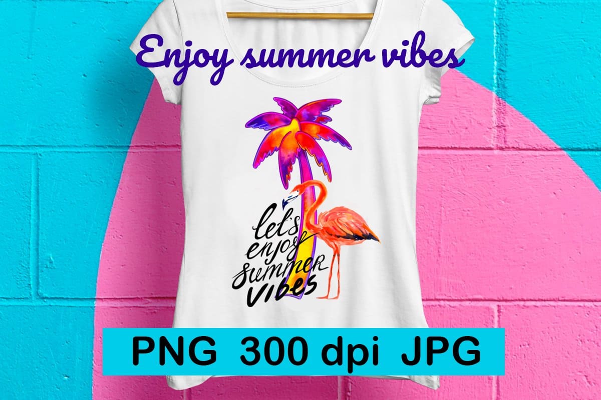 Summer design with flamingo and palm tree on T-shirt.