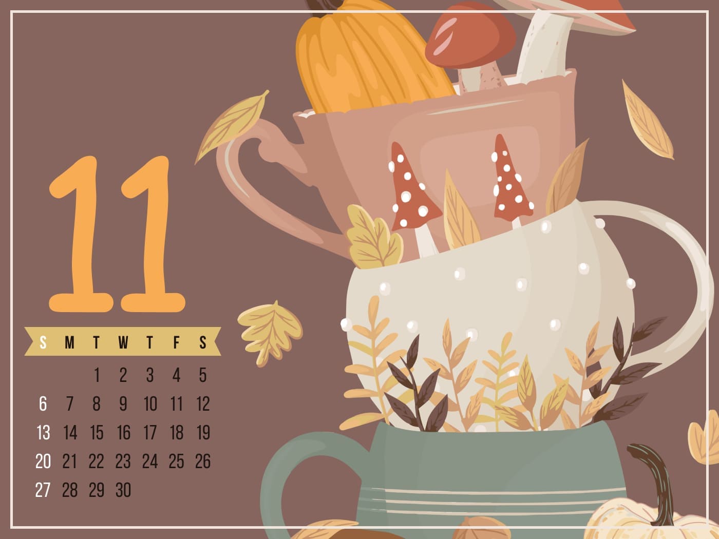 Free Lovely November Calendar 1400x1050.