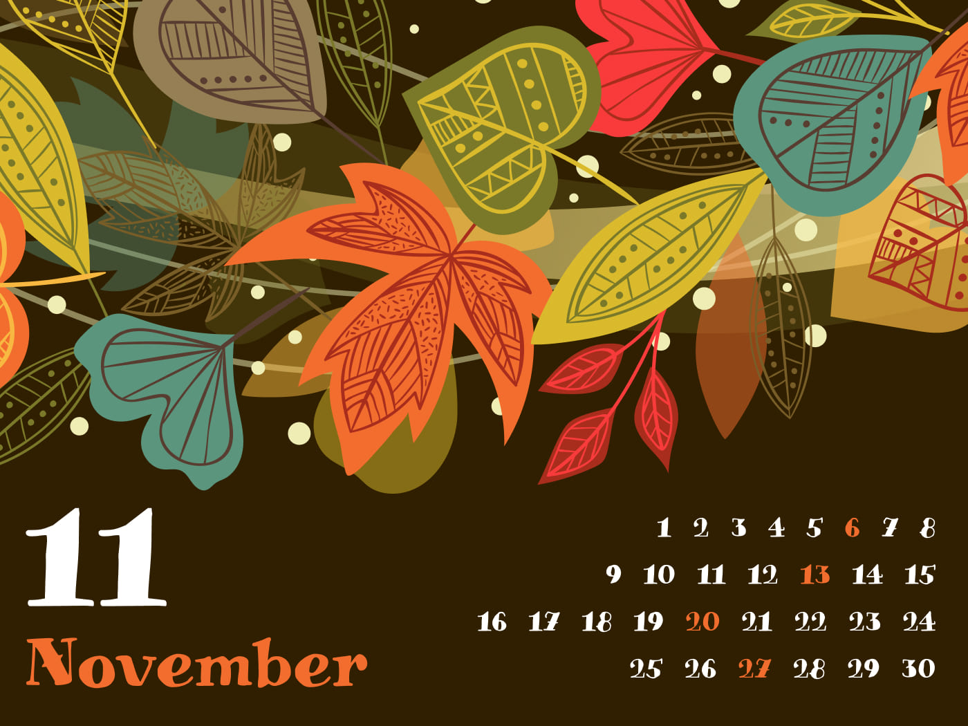 Eleventh page of the calendar for November in brown.