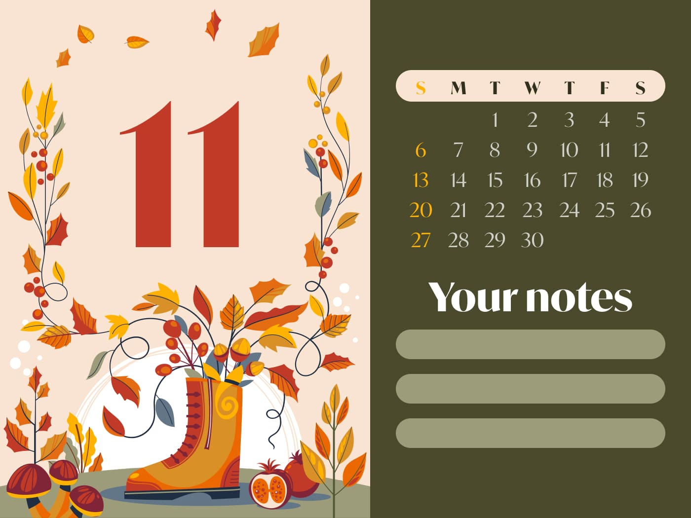 Free cute November calendar 1400x1050.