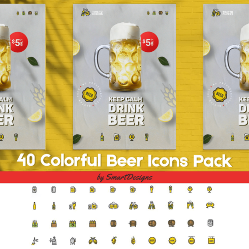 Prints of colorful beer icons pack.