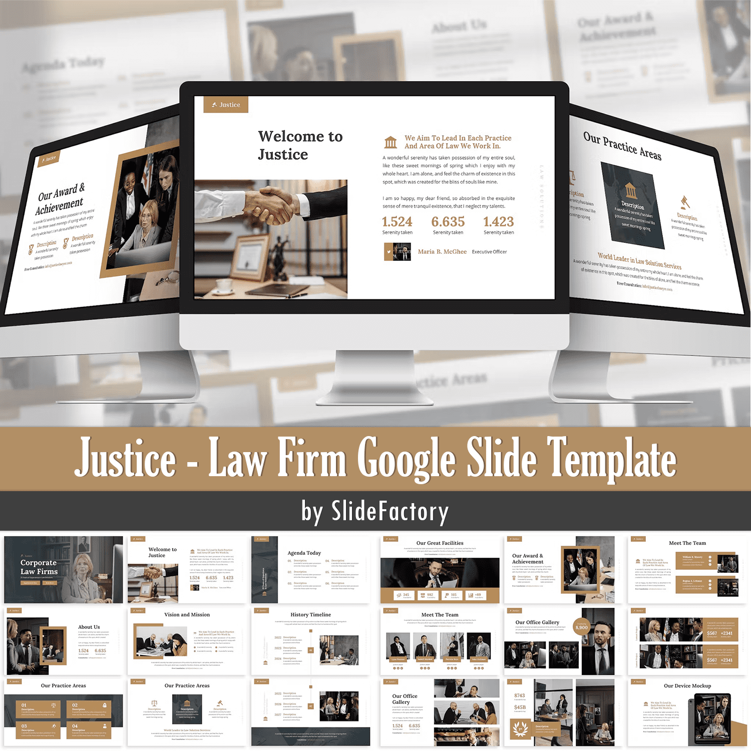 Prints of justice law firm google slide template.