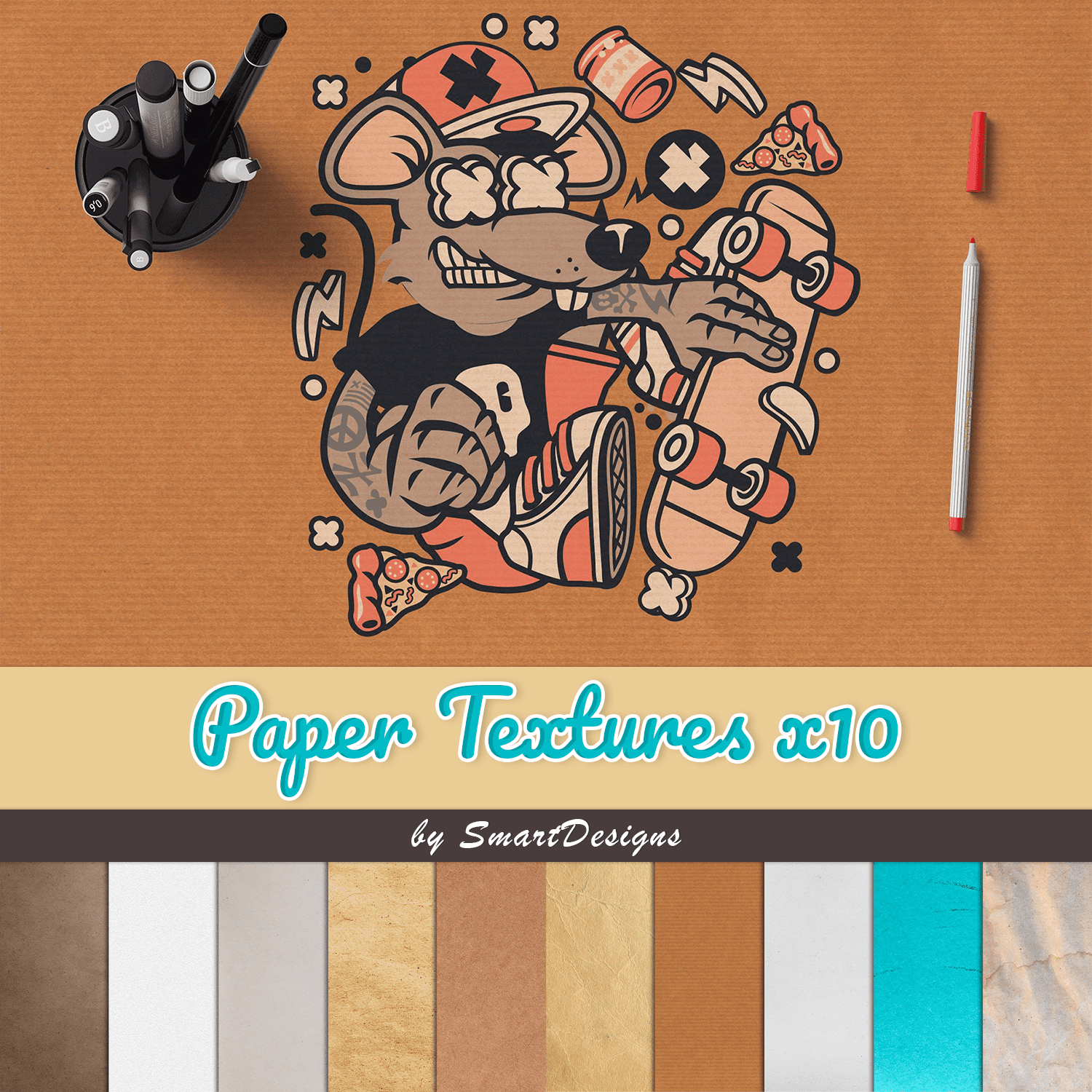Prints of paper textures.