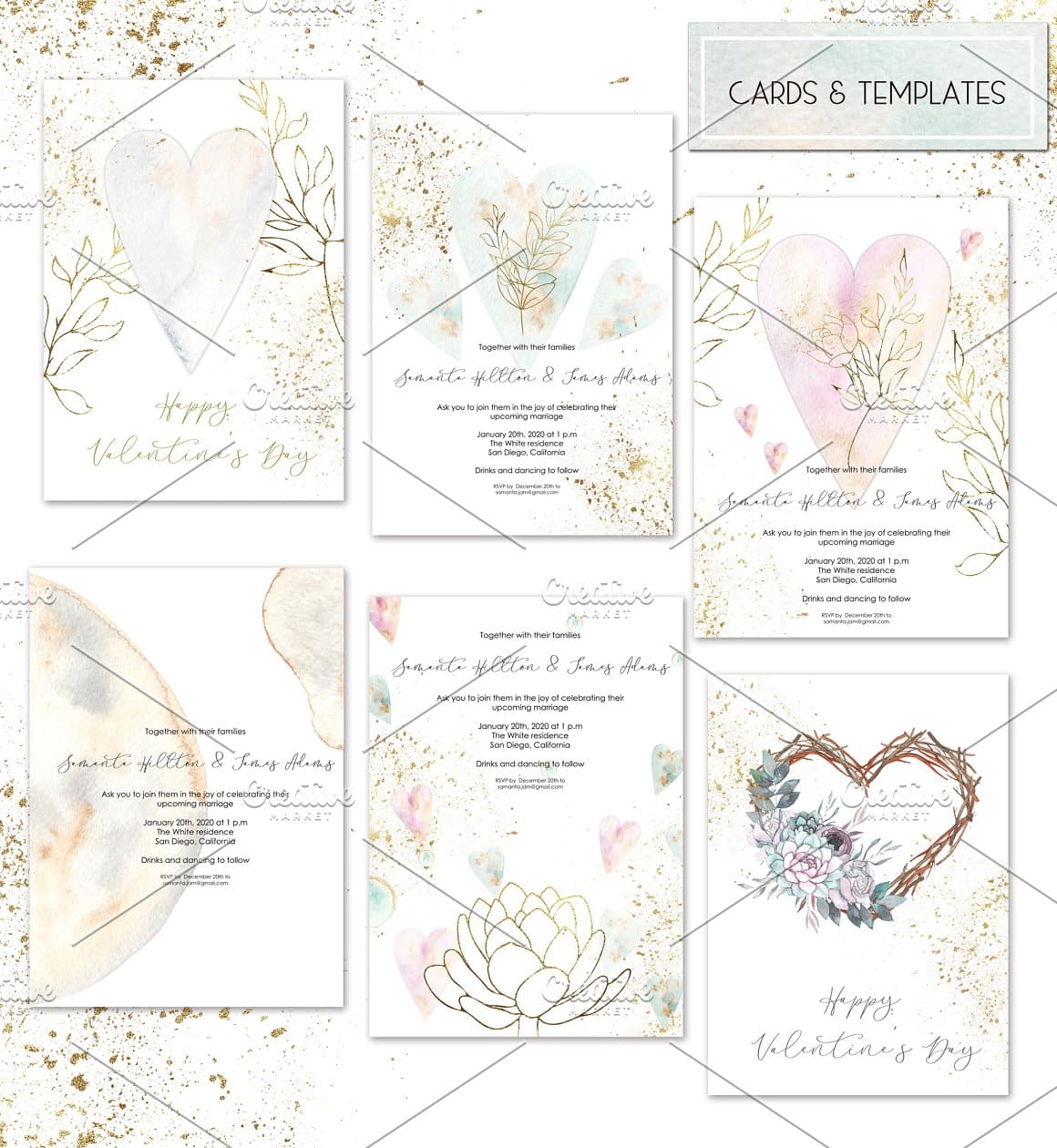 Cards and templates with images plants and love.