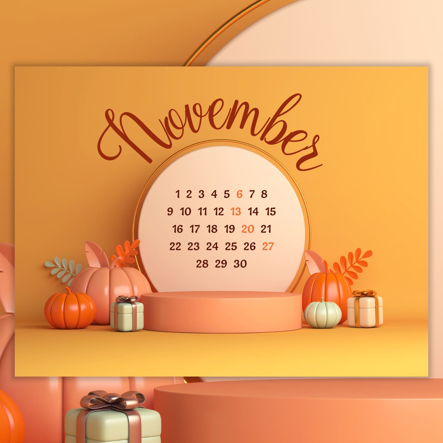 Opening with a round free November calendar in yellow colors.