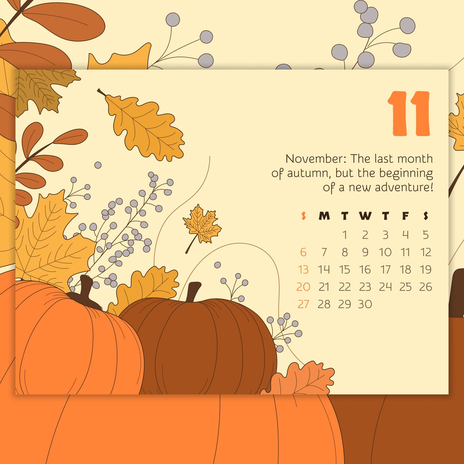 Calendar November in the picture size 1500x1500.