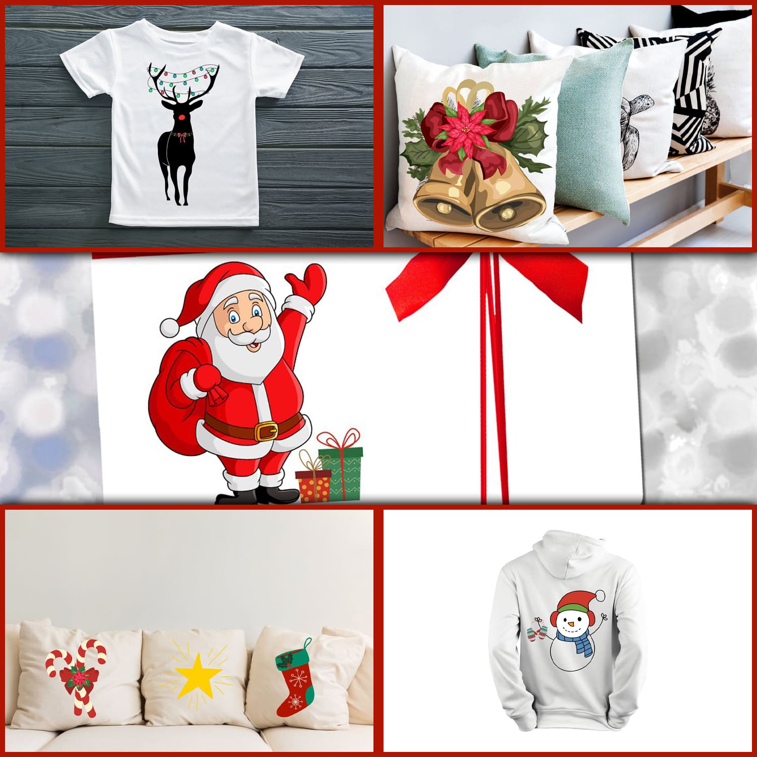 Image of a white t-shirt with a black Christmas deer and two Christmas cups.