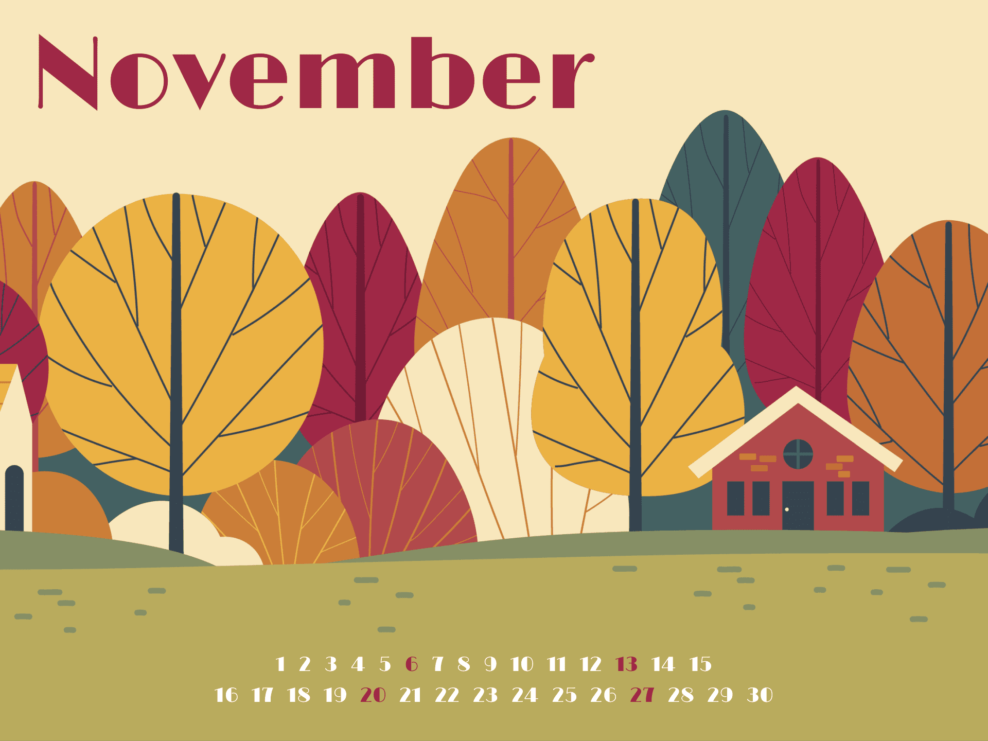 Free calendar for November, picture size 1920x1440.