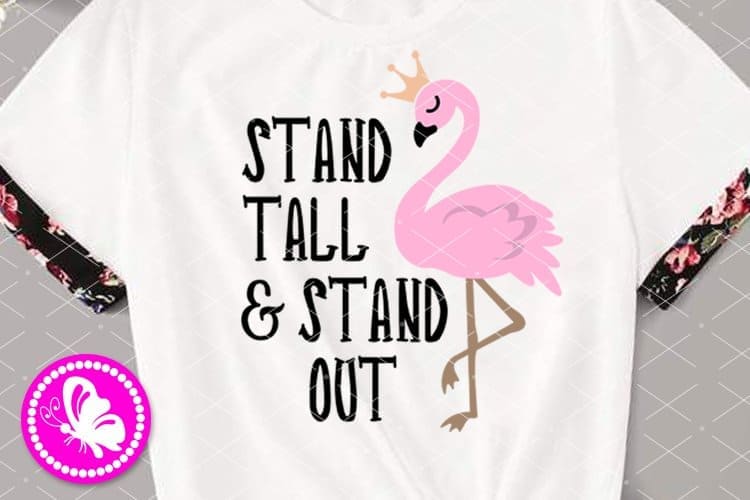 White t-shirt with inscription "Stand tall & stand out".