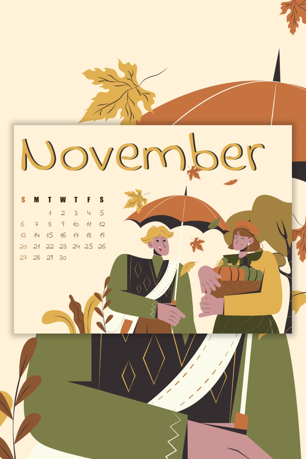Free autumn November calendar, image size 1000x1500 pinterest.