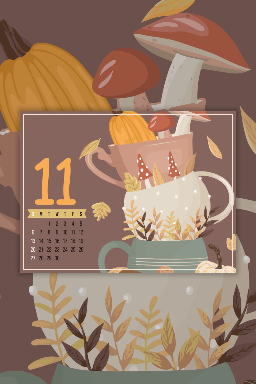 Free beautiful November calendar 11 number for Pinterest 1500x1500.