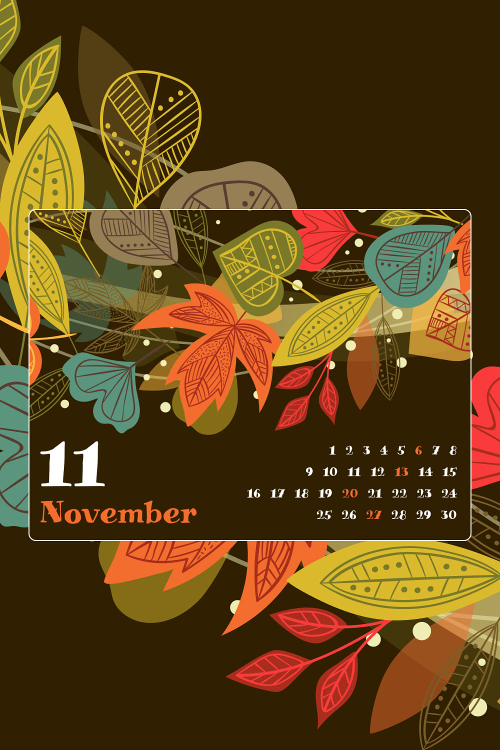 November calendar in brown color without title for Pinterest.