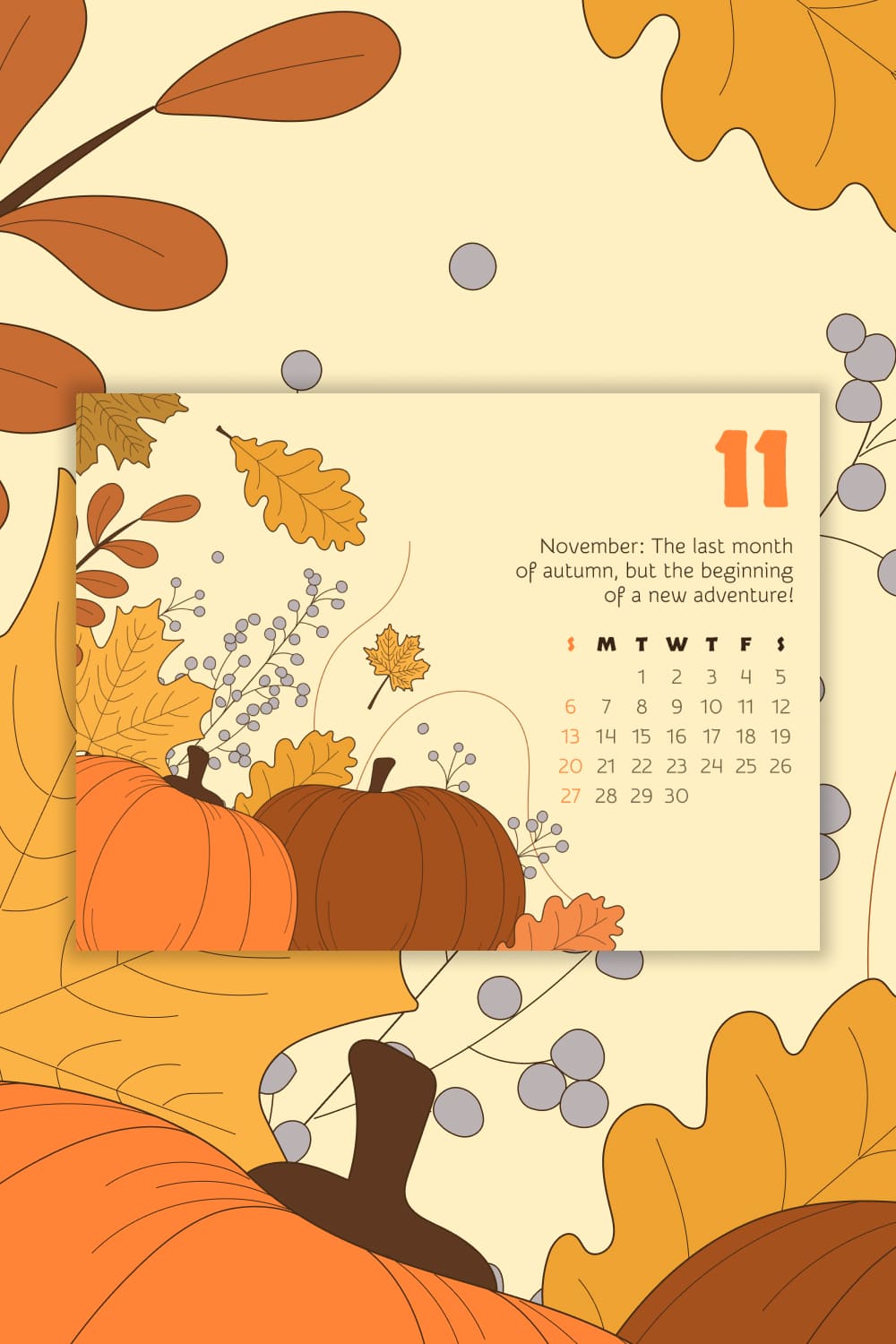 Calendar November in the picture size 1000x1500 for Pinterest.