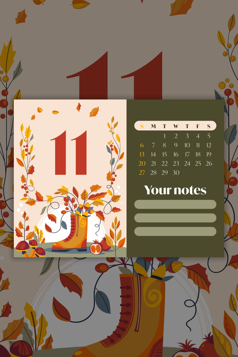 Free cute November calendar with notes 1000x1500 Pinterest.