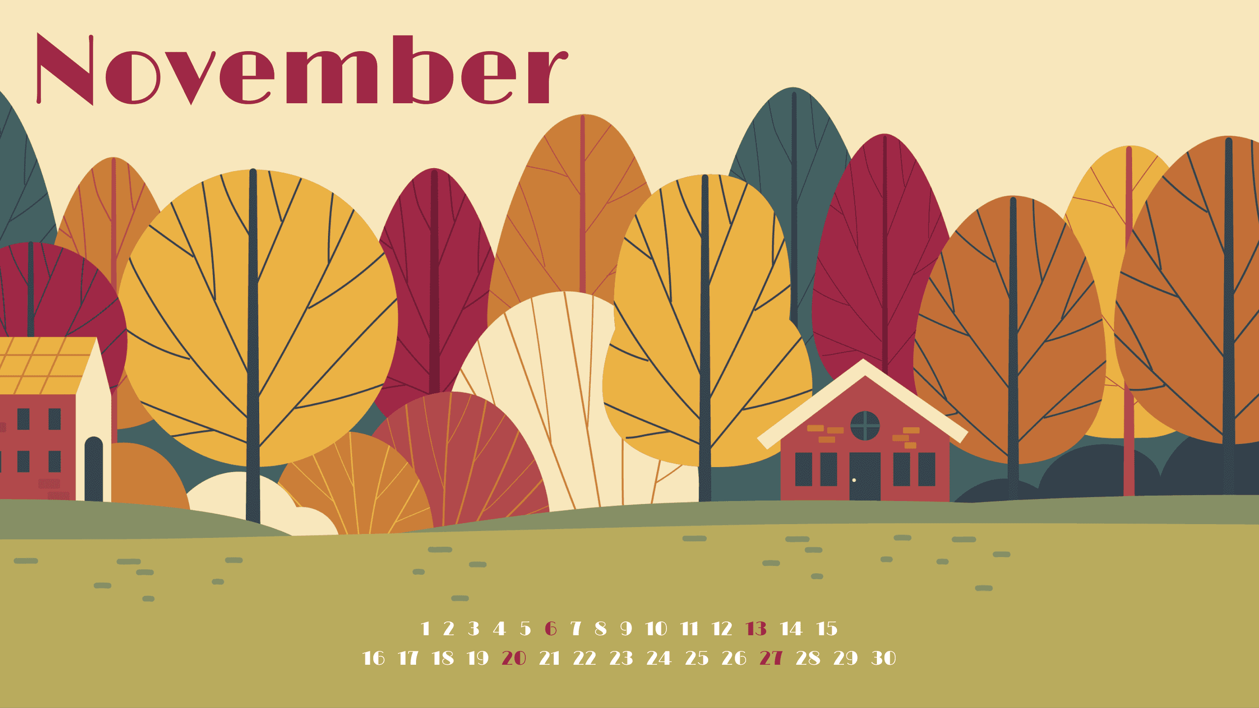Free calendar for November, picture size 2560x1440.