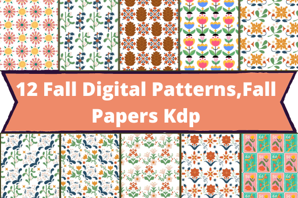 12 fall digital patternsfall papers kdp graphics.