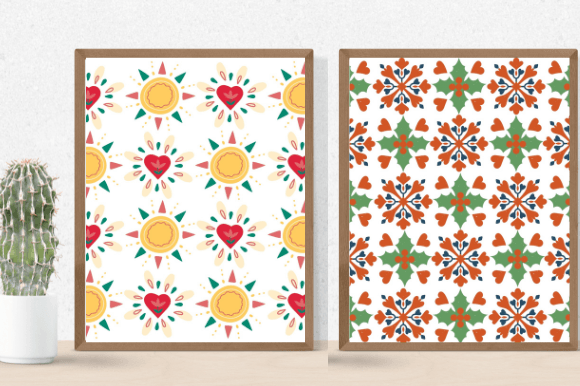 Two colorful watercolor images of flowers in red? green and yellow colors.