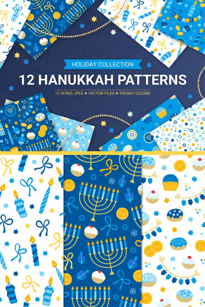 12 Hanukkah Seamless Patterns – MasterBundles