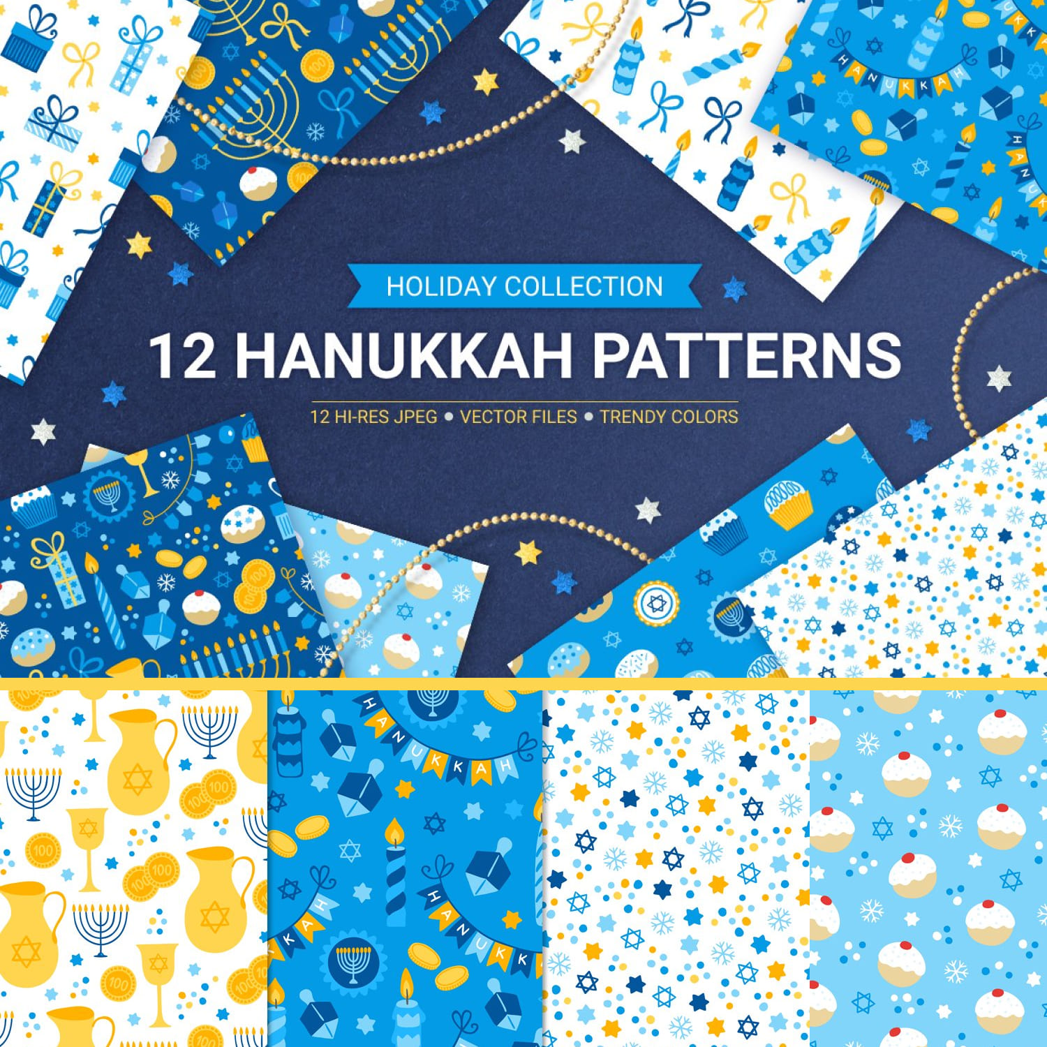 Prints of hanukkah seamless patterns.