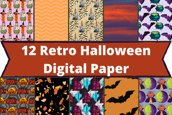 Retro halloween digital paper pattern graphics.