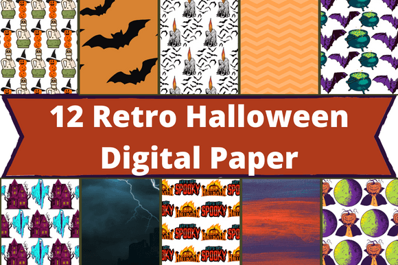 Retro halloween digital paper pattern graphics.