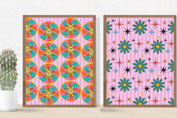 Retro flowers with colored flowers.