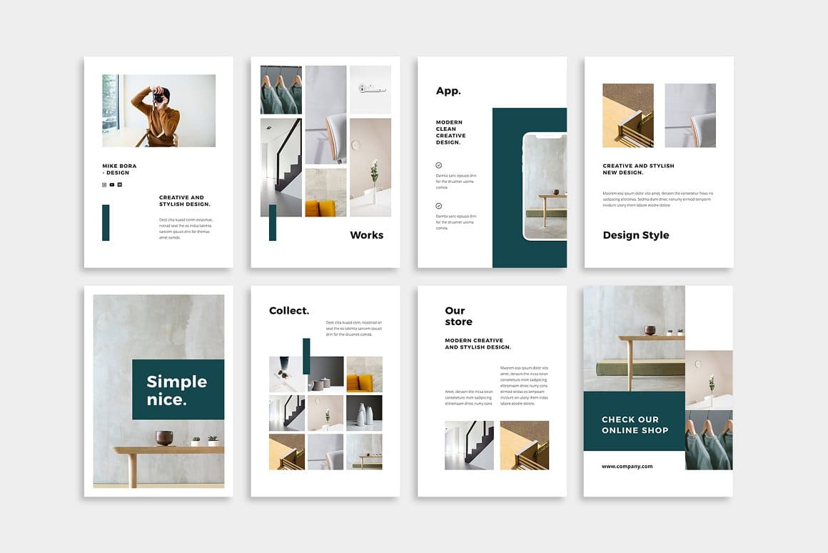 8 Keynote Noya slides: Mike Bora Design, Works, App, Design Style, Simple nice.