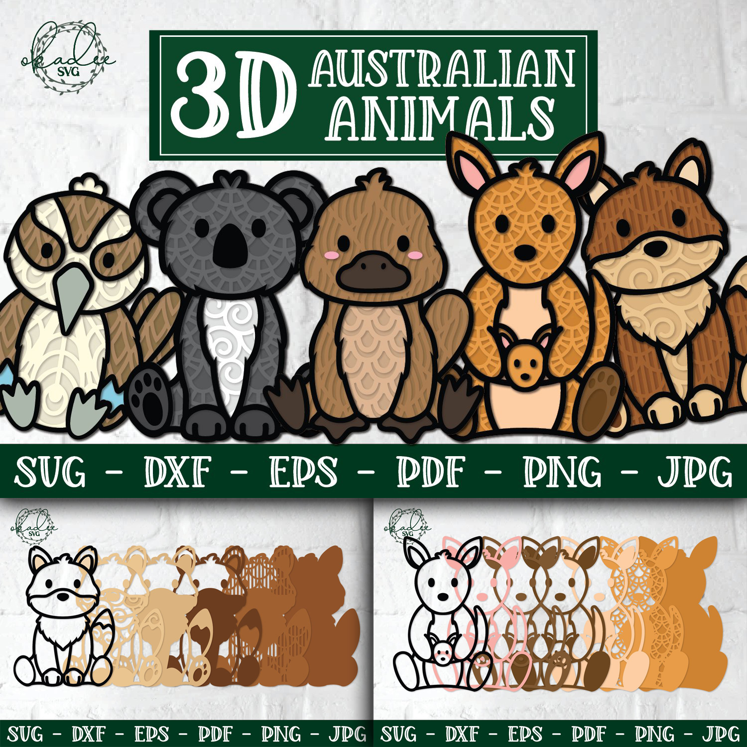 3d Australian Animals Platypus SVG Kangaroo SVG Design cover image.