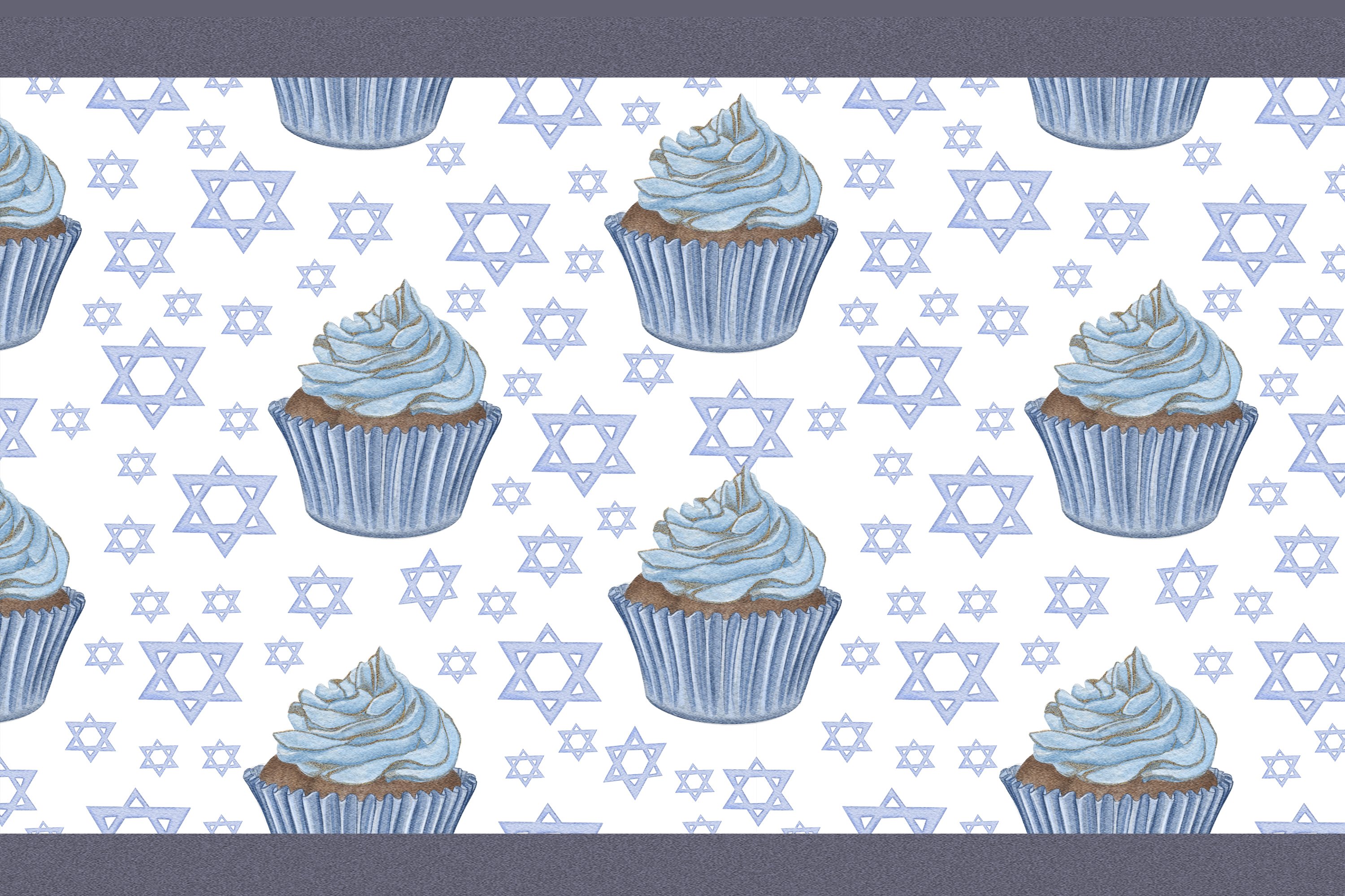 White background with stars and cakes.