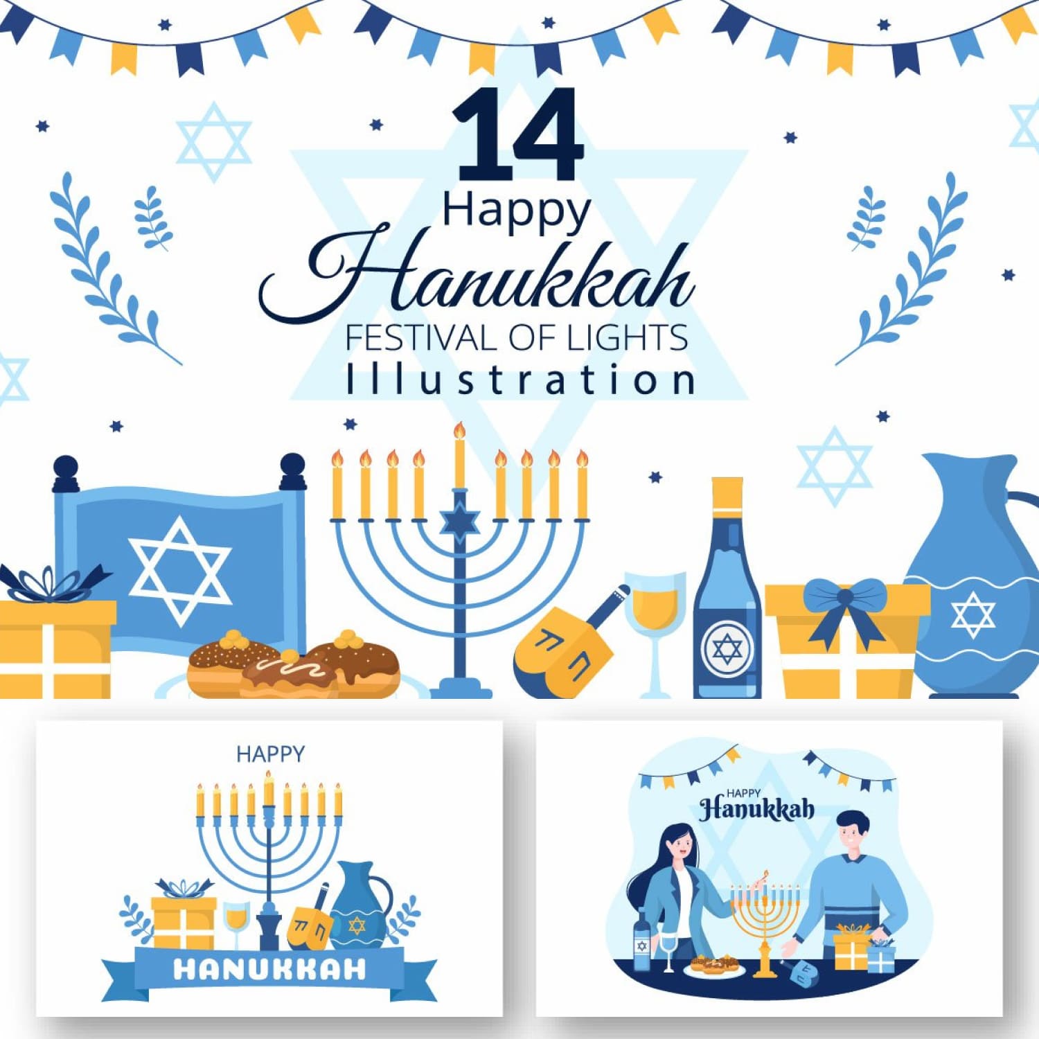 Prints of happy hanukkah jewish holiday.