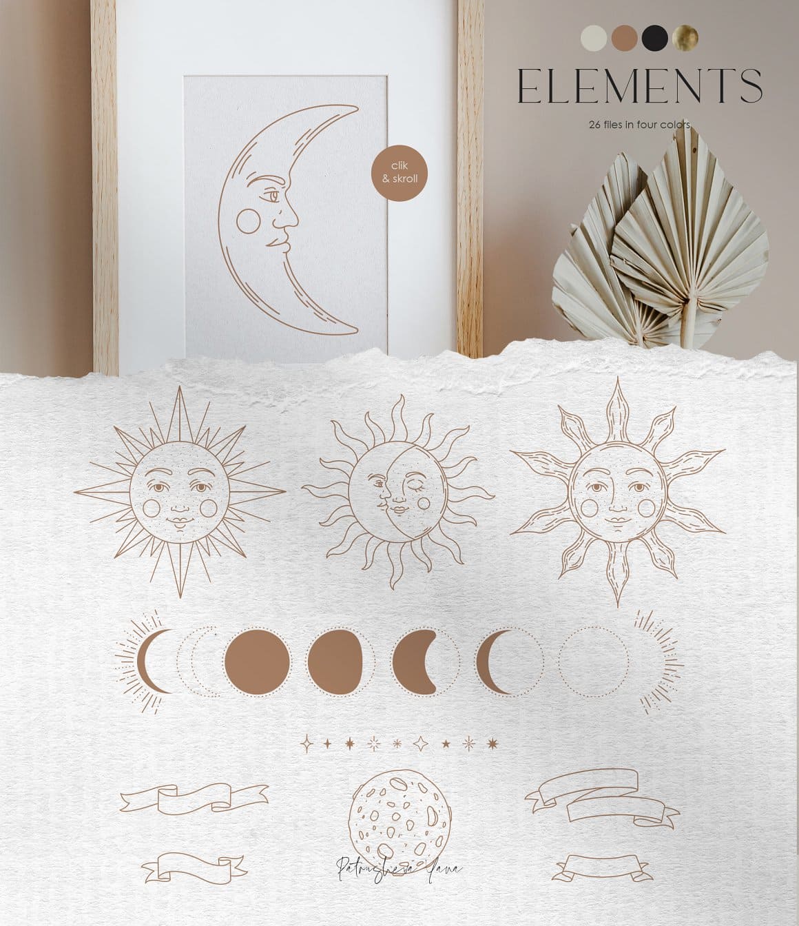 Zodiac Elements 26 files in four colors, phases of the solar eclipse.