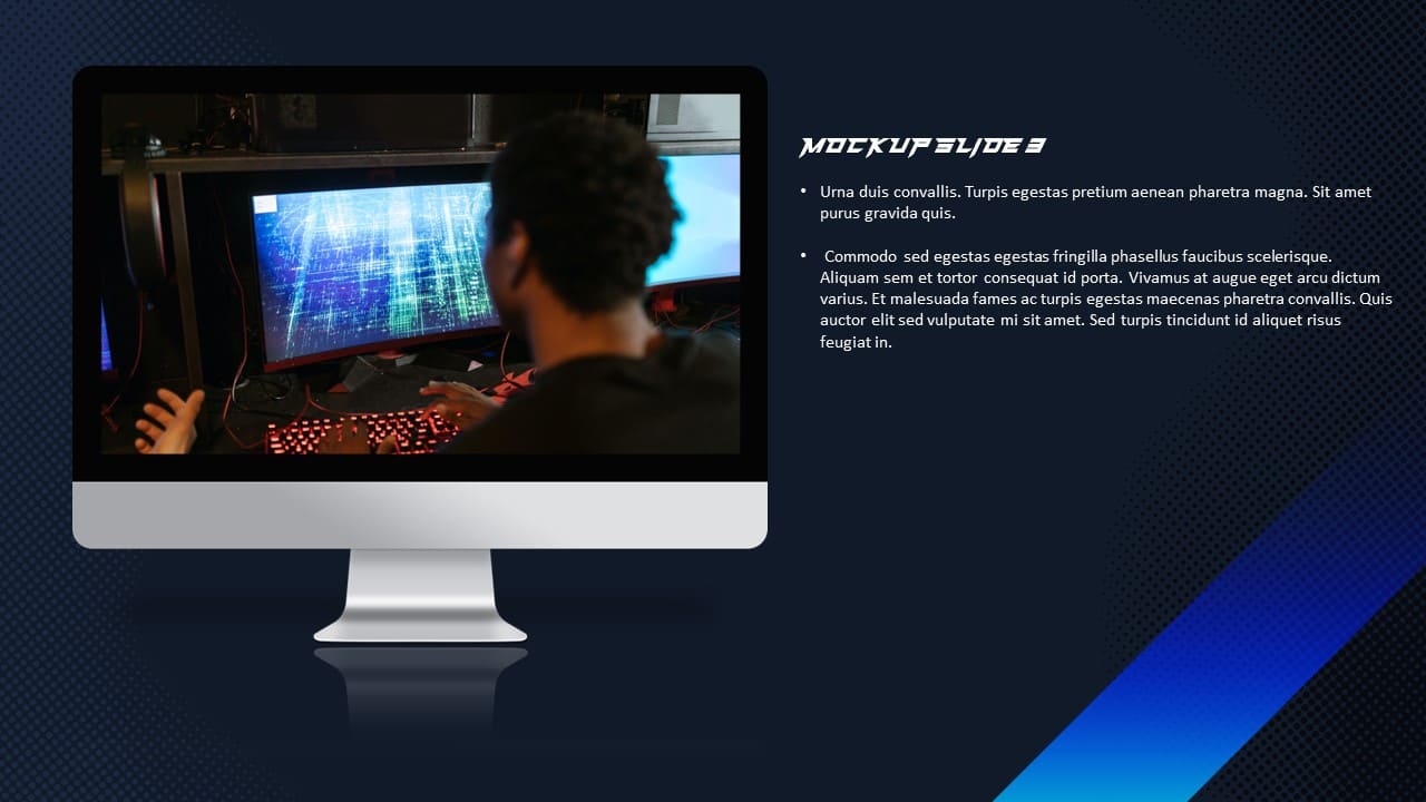A boy playing a video game is depicted on the computer monitor.